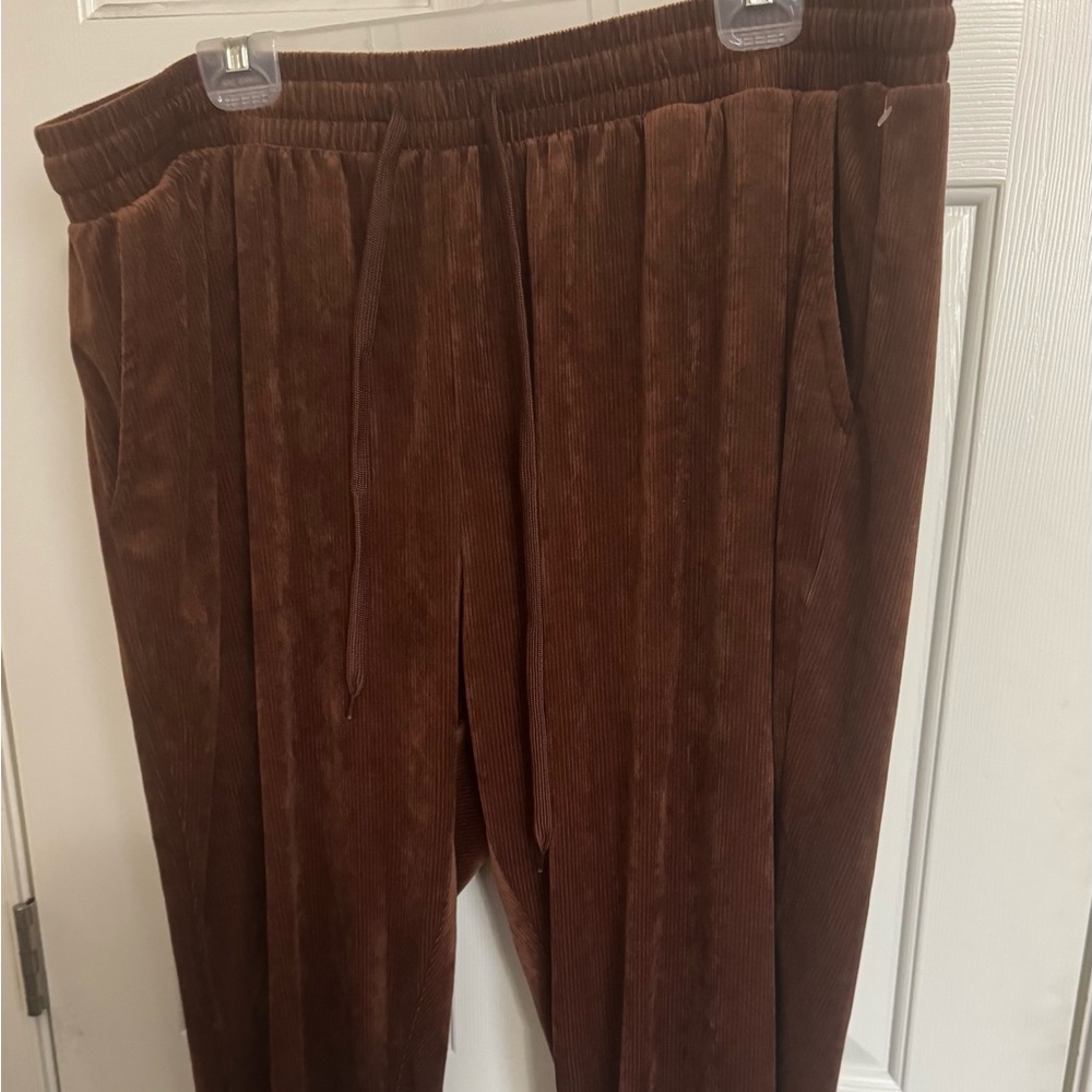 rue+ The Cozy Collection Sz Plus 3X Brown Corduroy Ankle Pants Womens Atleisure